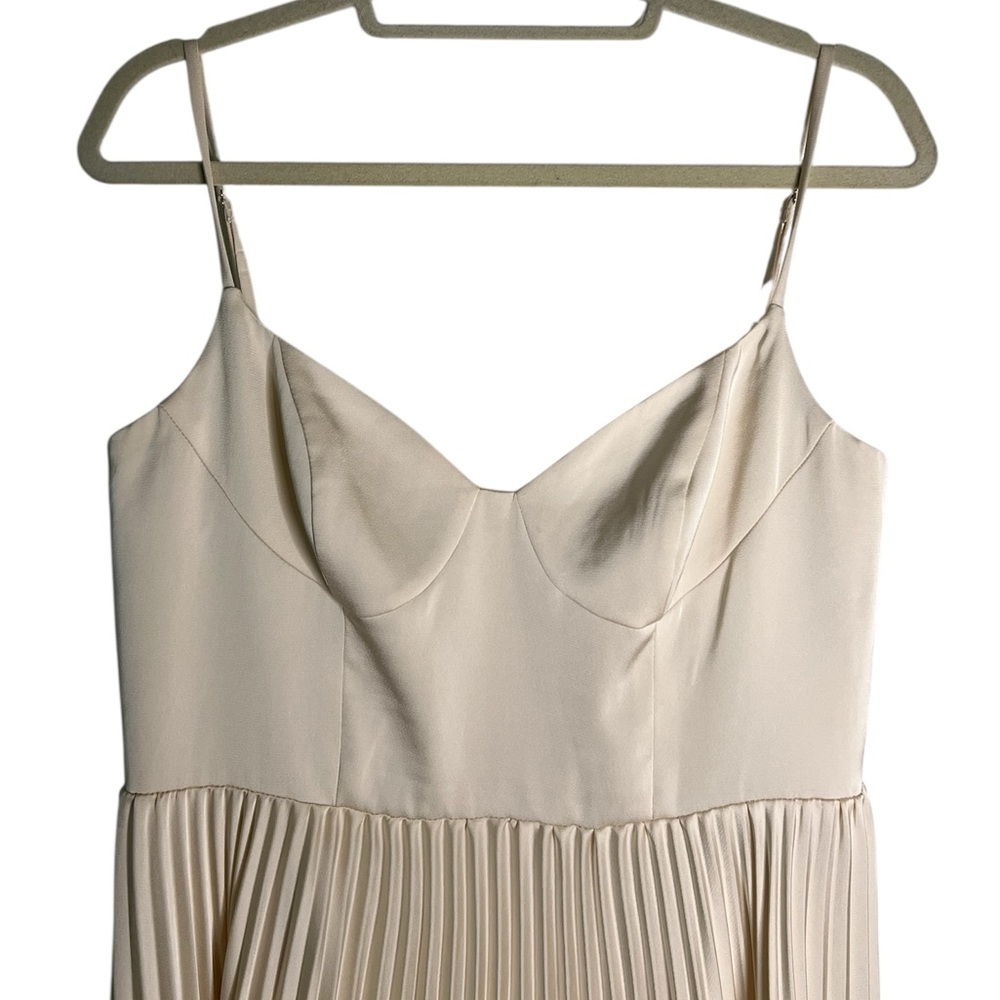 Azazie Atelier Emma Stretch Satin Pleated Midi Dress Corset Cream 10 - Picture 8 of 17
